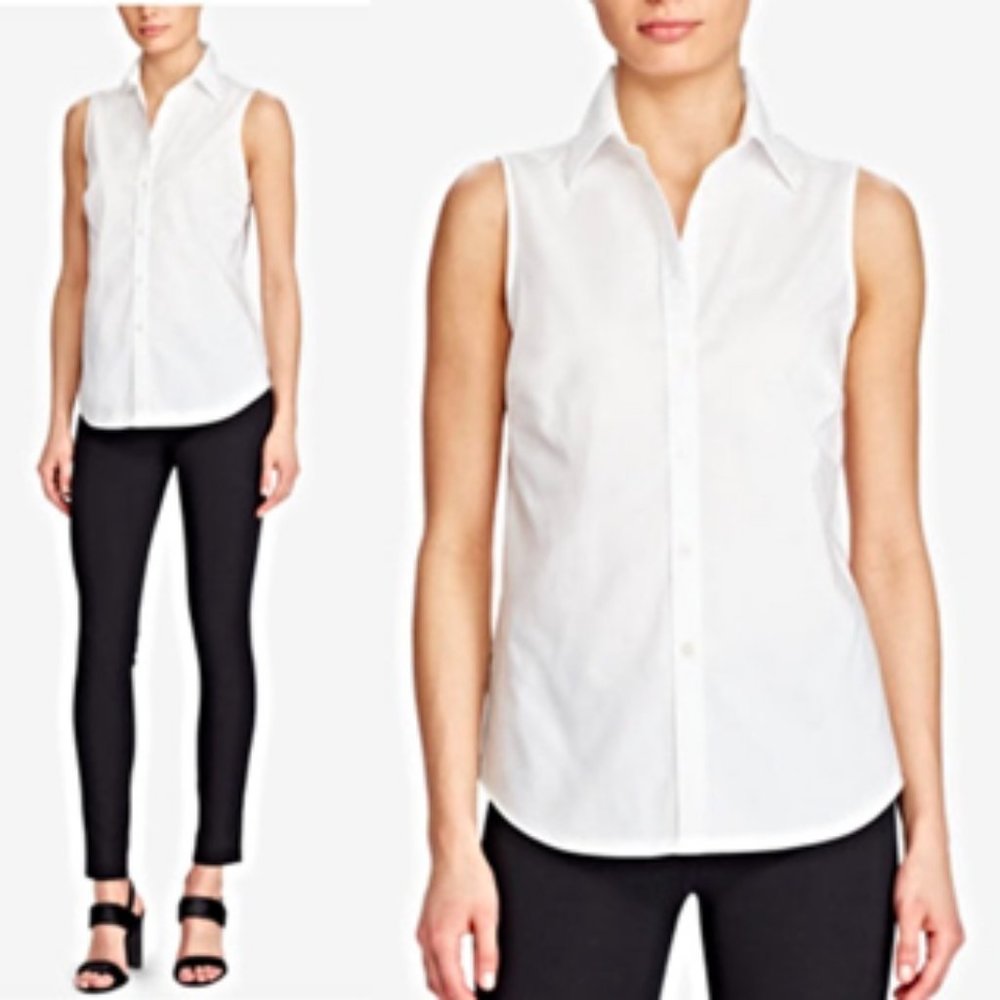 Kasper Separates White Cotton Sleeveless Shirt